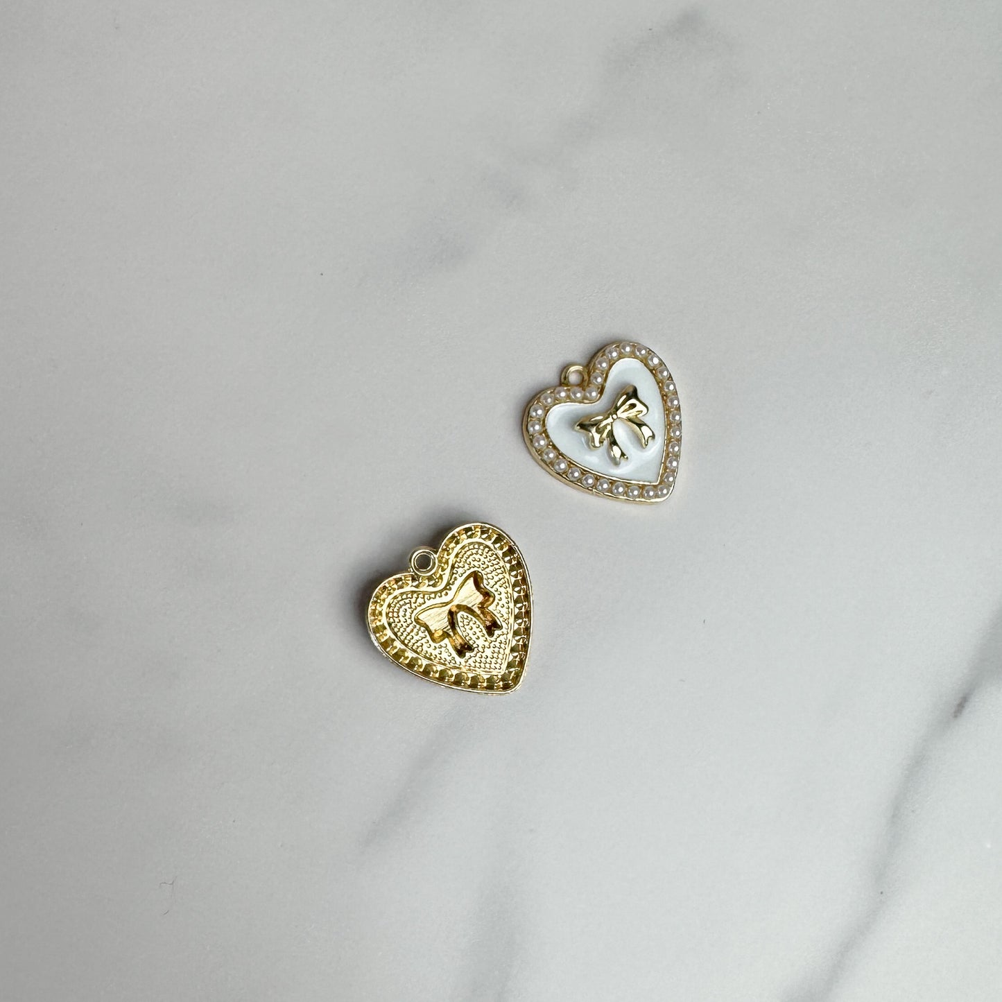 Bow Heart Pearl Vintage Charm