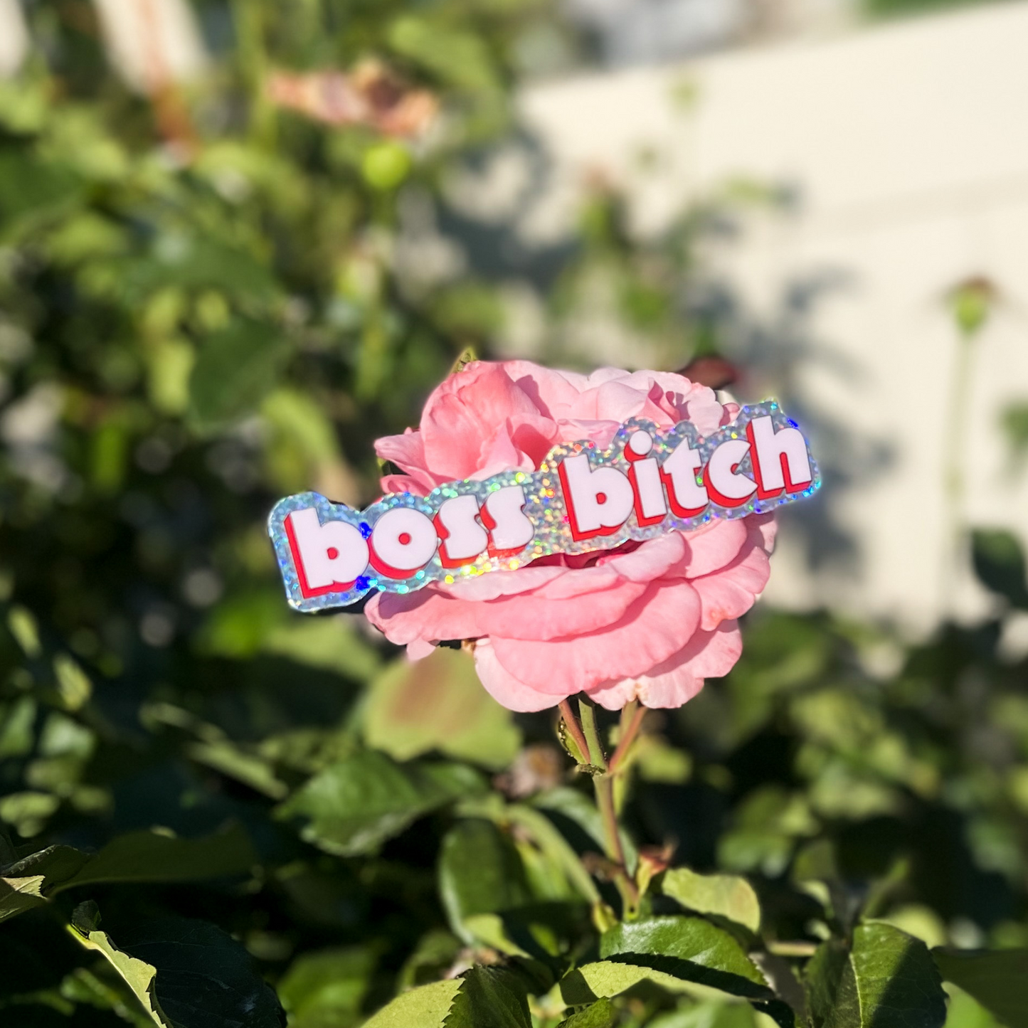 Pink holographic boss bitch sticker