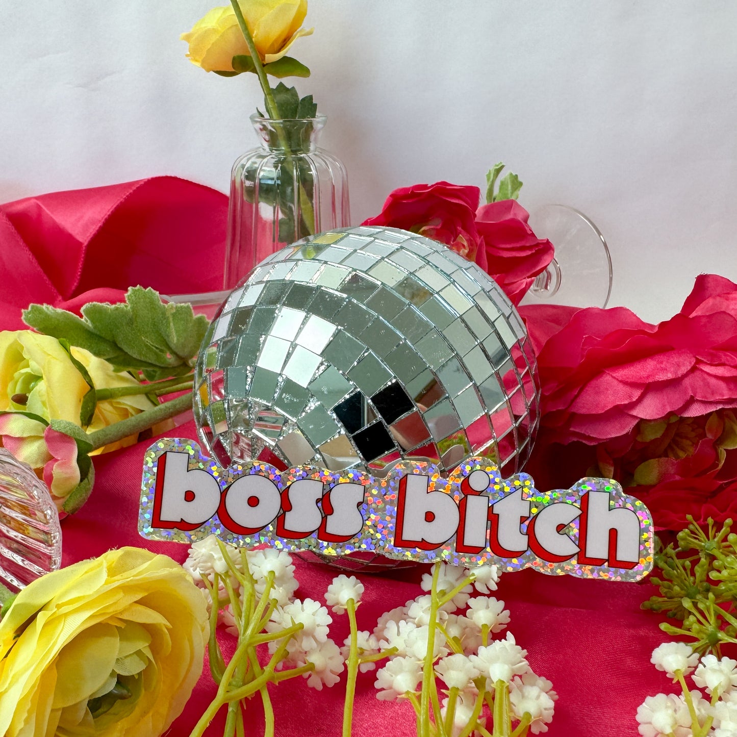 boss bitch glitter sticker