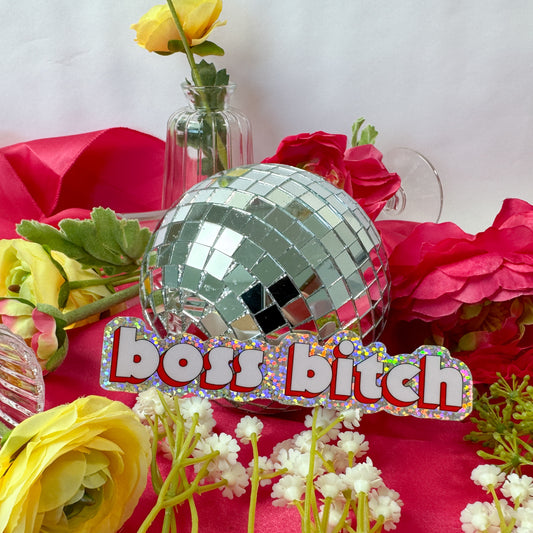 boss bitch glitter sticker