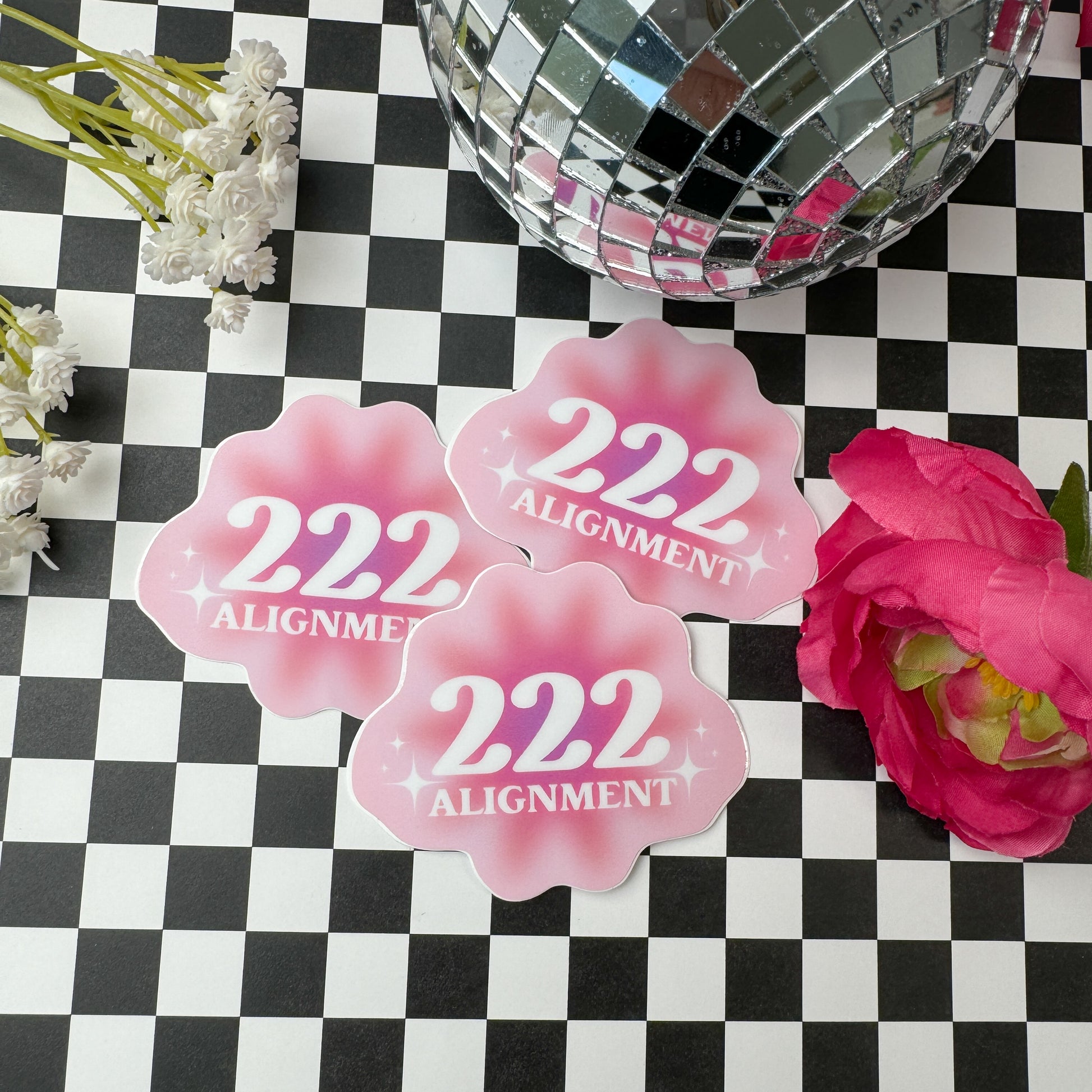 222 Pink and White Sticker