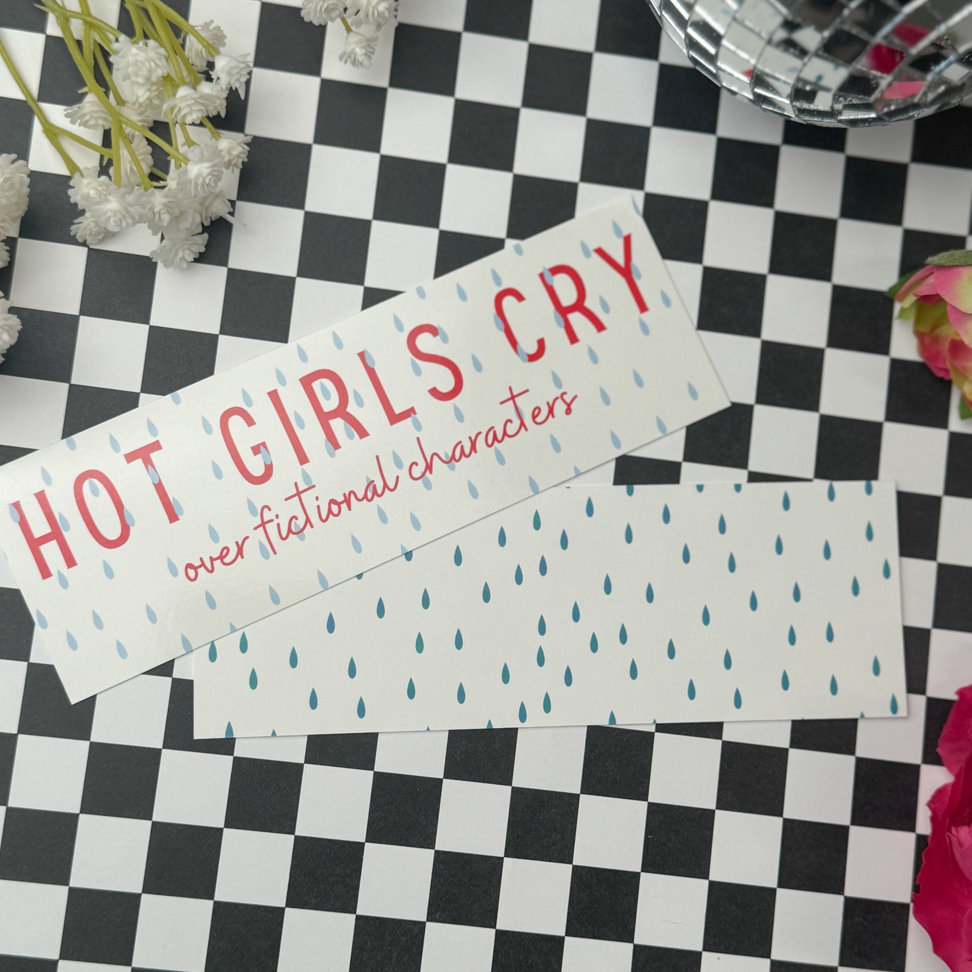 hot girls cry bookmark with rain drops