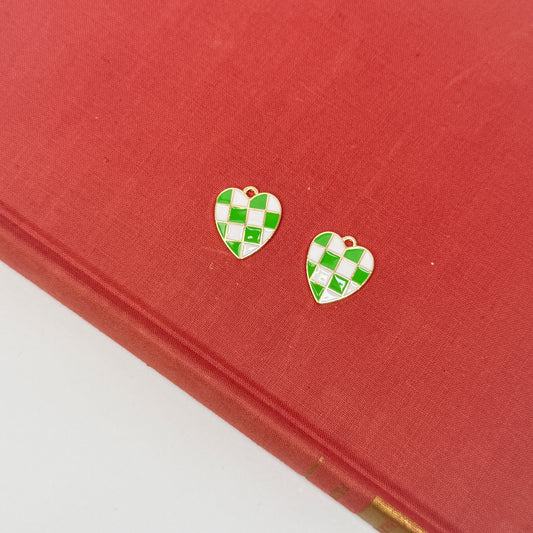 Green Checkered Heart Charm