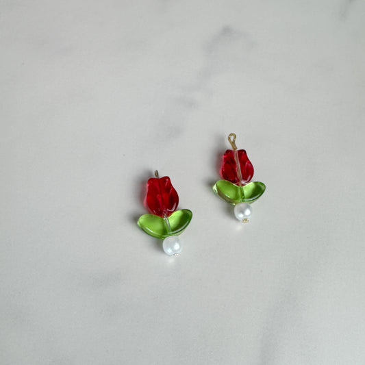 Red Tulip Pearl Charm