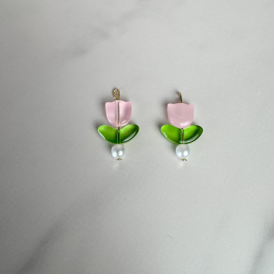 Pink Tulip Pearl Charm